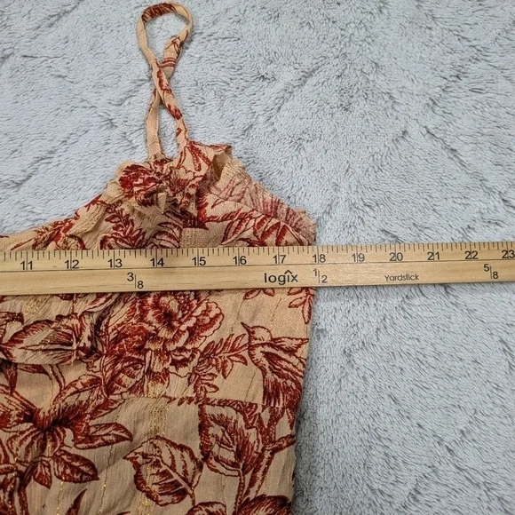 Z&L Top Women's M Beige Red Floral Sleeveless Button Up Ruffle Crop Boho NEW - Picture 4 of 7